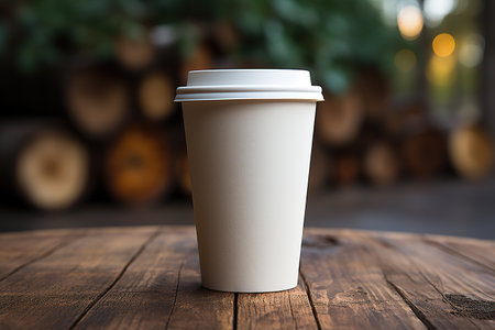 Paper cup of coffee with smoke and coffee beans on old wooden background. With copy space.の素材