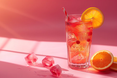 Spring or summer refreshing cold cocktail or mocktail with berries and lemon, raspberry lemonade.の素材