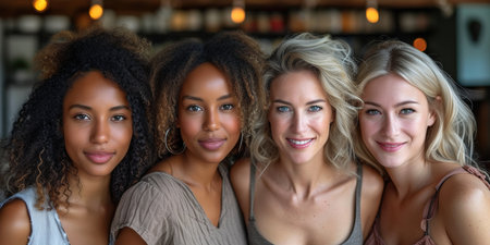 International Women's Day portrait of multi ethnic mixed age range women looking confidently towards camera, Embrace Equityの素材
