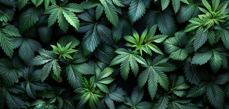 A full frame of marijuana foliage, background wallpaper.の素材