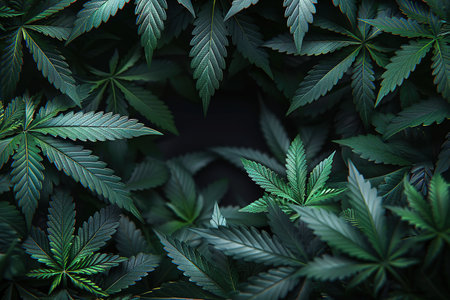 Medicinal marijuana leaf frame on black background.の素材