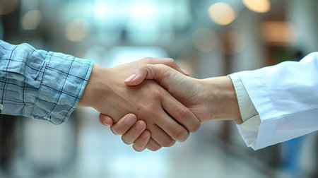 Doctor and female patient handshake.の素材