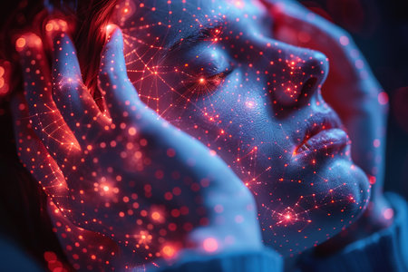 Brain diseases problem cause chronic severe headache migraine. Male adult look tired and stressed out depressed, having mental problem trouble, medical conceptの素材