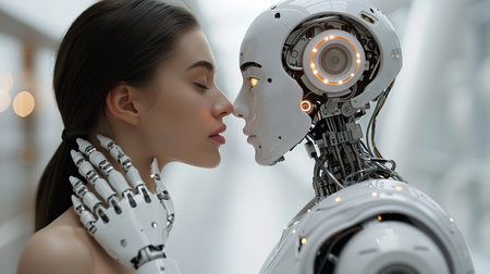 Technology meets humanity background. AI, machine learning, big data.の素材