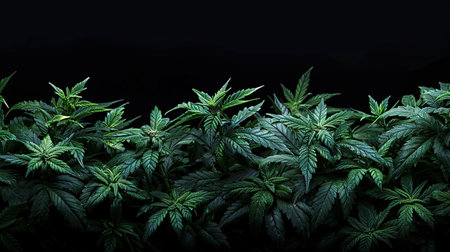 Medicinal marijuana leaf frame on black background.の素材