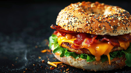 Hearty Breakfast Sandwich on a Bagel with Egg Bacon and Cheese.の素材