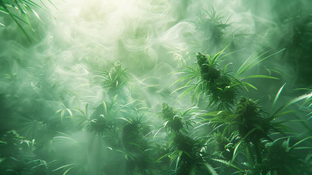 A full frame of marijuana foliage, background wallpaper.の素材