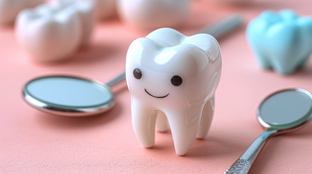Dental model and dental equipment on pink background, concept image of dental backgroundの素材