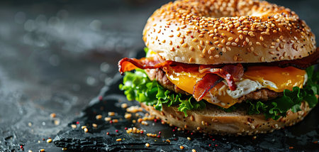 Hearty Breakfast Sandwich on a Bagel with Egg Bacon and Cheese.の素材