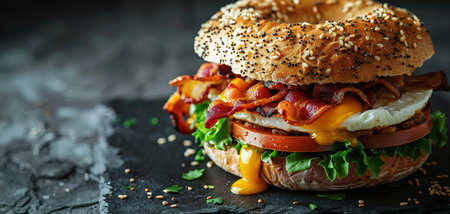 Hearty Breakfast Sandwich on a Bagel with Egg Bacon and Cheese.の素材