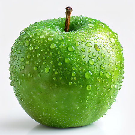 Single ripe green apple isolated on white background.の素材
