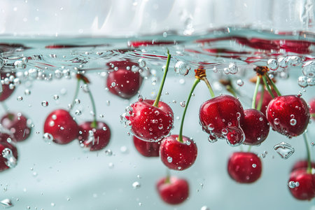 Cherry dropped into water splash.の素材