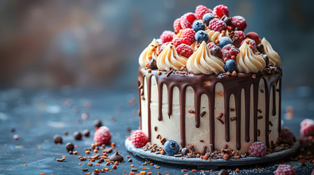 Birthday cake with colorful Sprinkles over a blue background.の写真素材