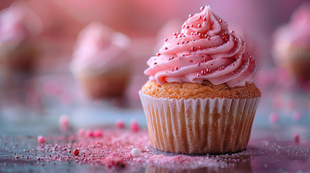 Birthday cupcakes with sprinkles for a birthday party. with copy spaceの素材