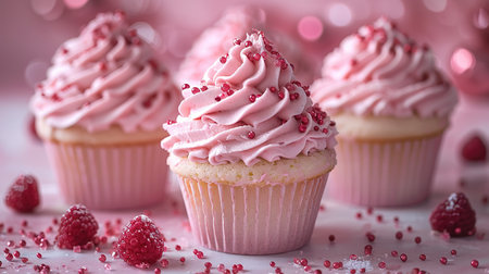 Birthday cupcakes with sprinkles for a birthday party. with copy spaceの素材