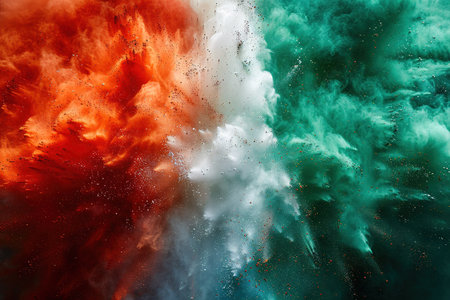 Powder explosion in the colors of the Italian National flag, Italy colors.の素材
