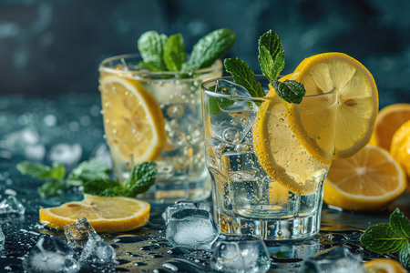 Mojito or virgin mojito long rum drink with fresh mint, lime juice, cane sugar and soda.の素材