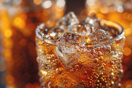 Background of cold cola with ice and bubbles.の素材