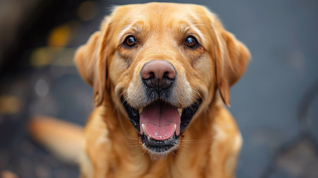 Portrait of a dog in a festive hat for his birthday. The owners wish their pet a happy birthday.の素材