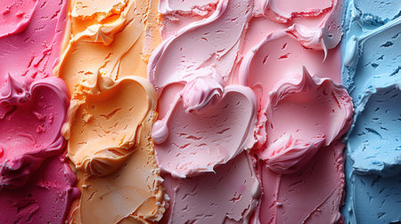Full frame background of multicolored ice cream for tasty frozen dairy dessert.の素材