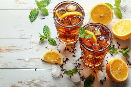 Cuba Libre or long island iced tea cocktail with strong drinks, cola, lime and ice in glass, cold longdrink or lemonadeの素材