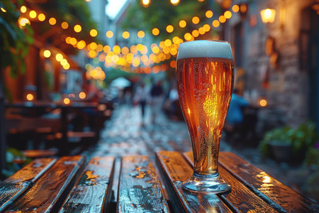 Cold glasses of beer in a bar.の素材