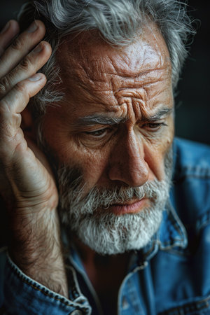 Man at home having a headache in front.の素材