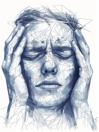 Brain diseases problem cause chronic severe headache migraine. Male adult look tired and stressed out depressed, having mental problem trouble, medical conceptの素材