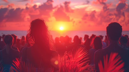 blur people picnic in a public Park with family or friends. the food festival at night.の素材