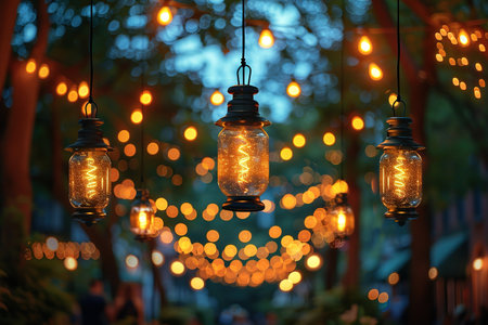 blur people picnic in a public Park with family or friends. the food festival at night.の素材