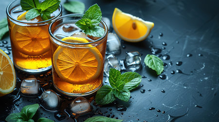 Cuba Libre or long island iced tea cocktail with strong drinks, cola, lime and ice in glass, cold longdrink or lemonadeの素材