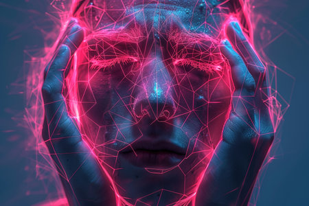 Brain diseases problem cause chronic severe headache migraine. Male adult look tired and stressed out depressed, having mental problem trouble, medical conceptの素材