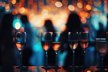 blur people picnic in a public Park with family or friends. the food festival at night.の素材