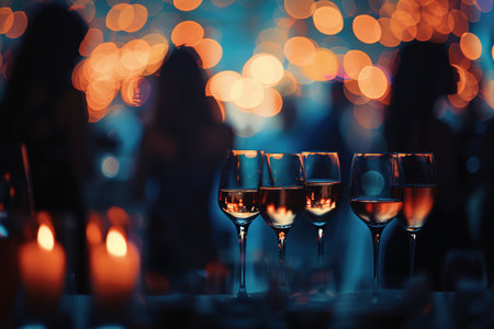 blur people picnic in a public Park with family or friends. the food festival at night.の素材