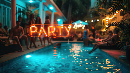 blur people picnic in a public Park with family or friends. the food festival at night.の素材