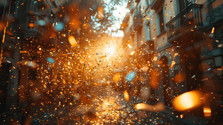 background of confetti in the air celebration in the city.の素材