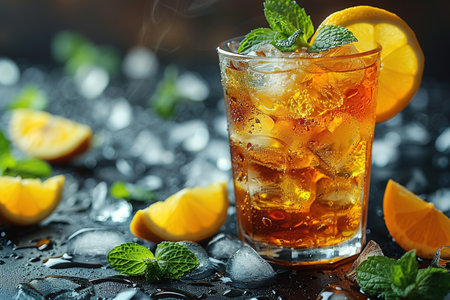 Cuba Libre or long island iced tea cocktail with strong drinks, cola, lime and ice in glass, cold longdrink or lemonadeの素材