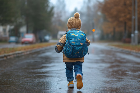 Little kids schoolchildren pupils students running hurrying to the school building for classes lessons from to the school bus. Welcome back to school. The new academic semester year startの素材