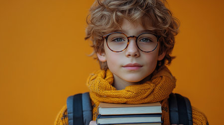 School kid with pile of books. Children enjoying book story in school library. Kids imagination, interest in literature. Kids smart activity. Child study read book in classroom. back to school.の素材