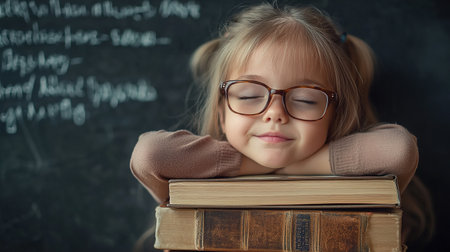 education and school concept - smiling little student girl with many books at school. back to schoolの素材
