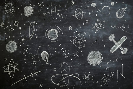 Education concept - empty wooden table and chalkboard background for product display.の素材