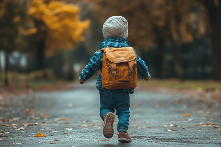 Little kids schoolchildren pupils students running hurrying to the school building for classes lessons from to the school bus. Welcome back to school. The new academic semester year startの素材