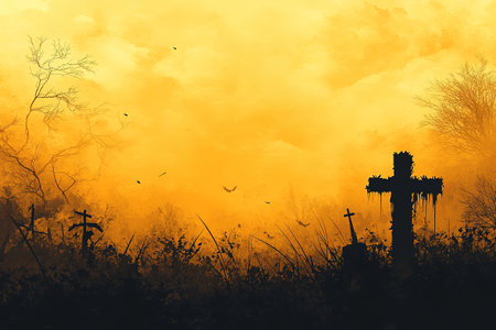 Scary Gothic castle on Halloween night, haunted palace or mansion for dark blue background. Spooky view of old mystery castle and bats in full moon. Horror scene with big glowy house, fantasy place.の素材