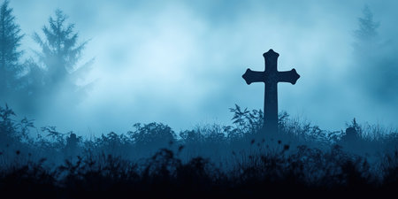 Scary Gothic castle on Halloween night, haunted palace or mansion for dark blue background. Spooky view of old mystery castle and bats in full moon. Horror scene with big glowy house, fantasy place.の素材