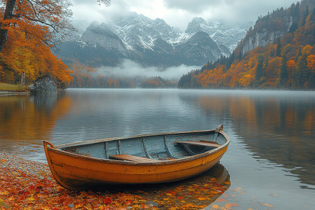 Fantastic views of the morning lake glowing by sunlight. Dramatic and picturesque scene. Location: resort Grundlsee, Liezen District of Styria, Austria, Alps. Europe. Beauty world.の素材