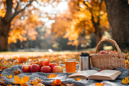 Basket full of red juicy apples scattered in a grass in autumn garden.の素材