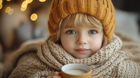 kid with flu or covid illness sleep in bed under blanket with concerned mother on bedside. Child cure at home and parent health care concept.の素材