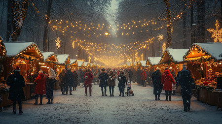 Portrait of teenage girl drinking mulled wine in Christmas market.の素材