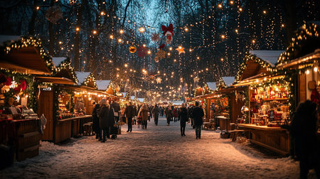 Portrait of teenage girl drinking mulled wine in Christmas market.の素材