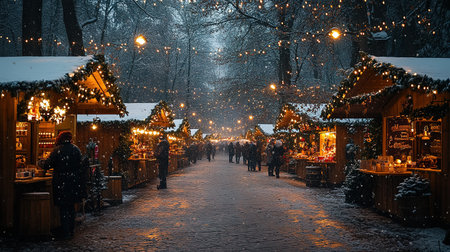 Portrait of teenage girl drinking mulled wine in Christmas market.の素材